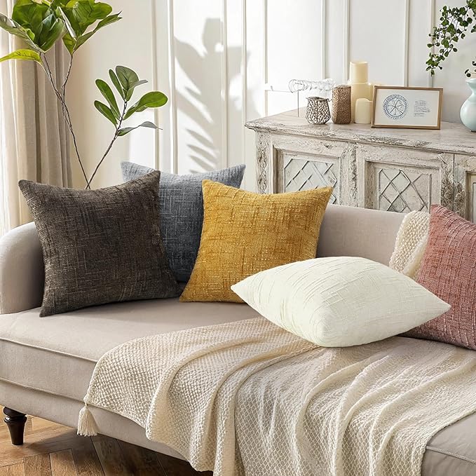 decorUhome Summer Pink Chenille Throw Pillow Covers 12x20 Set of 2 Textured Soft Cozy Slubby Couch Pillow Covers Modern Farmhouse Boho Decorative Pillow Cases for Bed Sofa Living Room