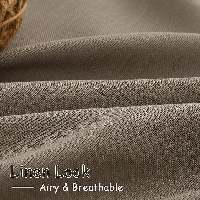 Dark Taupe Linen Curtains 84 Inches Long for Bedroom Back Tab Light Filtering Privacy Semi Sheer Curtains Modern Farmhouse Decor Dark Taupe Cotton Textured Curtain for Living Room 2 Panels 52x84