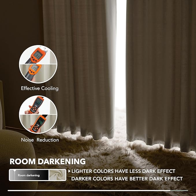 Deconovo Short Blackout Curtains for Small Windows Thermal Insulated Rod Pocket and Back Tab Curtains 42Wx45L Inch Light Beige 2 Panels
