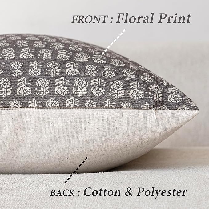 Foindtower Set of 2 Decorative Vintage Long Lumbar Throw Pillow Covers Neutral Modern Farmhouse Cushion Covers Floral Home Decor for Sofa Couch Chair Bedroom Living Room,14×36 Inch,Rustic Gray