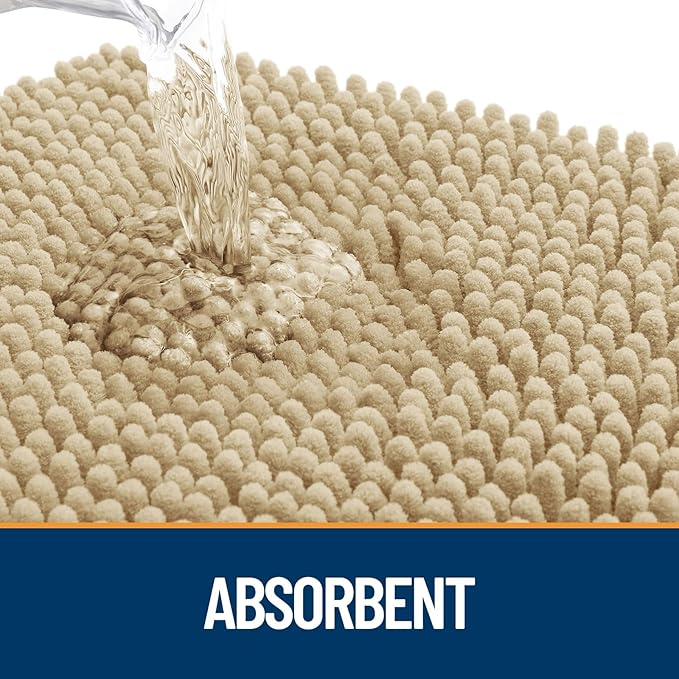 OLANLY Dog Door Mat for Muddy Paws 59x32, Paw Print Design, Absorbs Moisture and Dirt, Absorbent Non-Slip Washable Doormat, Quick Dry Chenille Mud Mat for Dogs, Entry Indoor Entryway Carpet, Beige