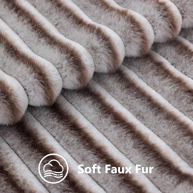 decorUhome Cozy Faux Fur Throw Pillow Covers 18x18 Set of 2 Decorative Soft Plush Striped Modern Farmhouse Boho Couch Pillow Cases with Velvet Back for Sofa Bed Living Room, Brown White