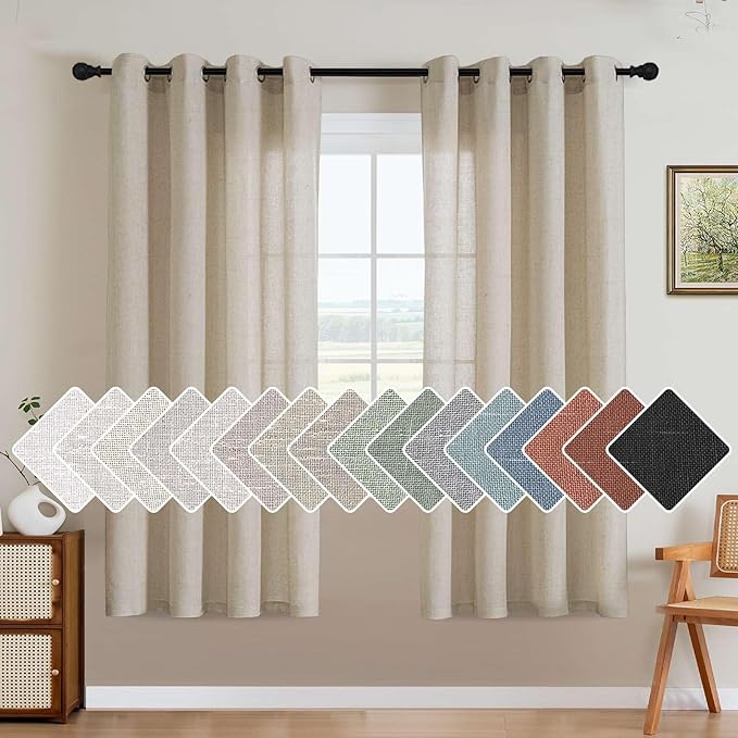 H.VERSAILTEX Living Room Linen Curtains - Semi Sheer, Nickel Grommet, Energy Saving, Light Filtering Window Treatments - 2 Panels, 52 x 72 Inch