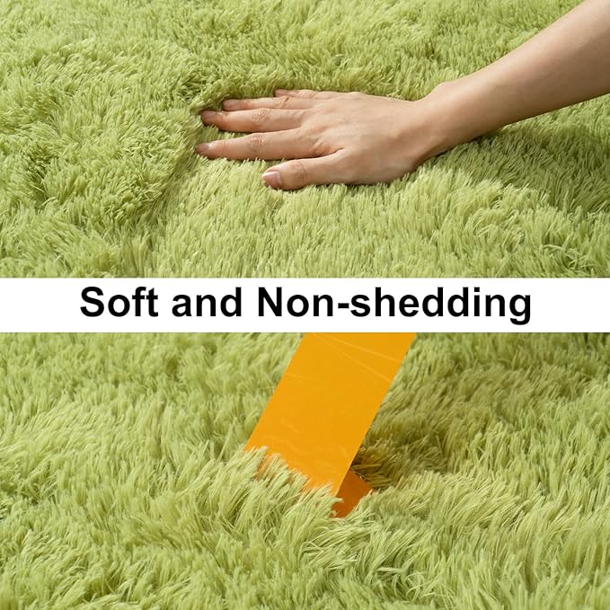 Soft Runner Rugs for Bedroom Hallways, 2x4 Grass Green Fluffy Shag Throw Area Rug Non Slip for Bedside Dorm, Long Shaggy Furry Carpet for Nursery Living Room