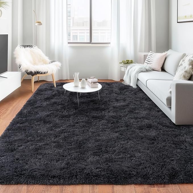 Rugs for Living Room 6x9, Soft Shaggy Modern Shag Area Rug for Bedroom, Upgrade Non-Slip Plush Fluffy Carpet for Kids Boys Girls Room Home Decor Aesthetic, Charcoal Gray