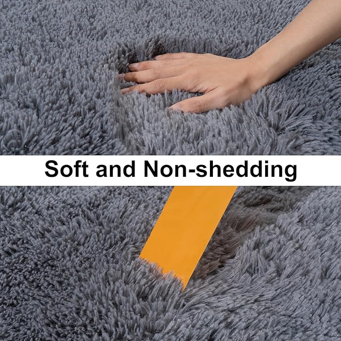 Ultra Soft Runner Rugs for Bedroom Hallways with Upgraded Non-Slip Rubber Backing & Thick Memory Sponge, 2x3 Feet Fluffy Shag Throw Area Rug for Bedside Dorm Dark Grey