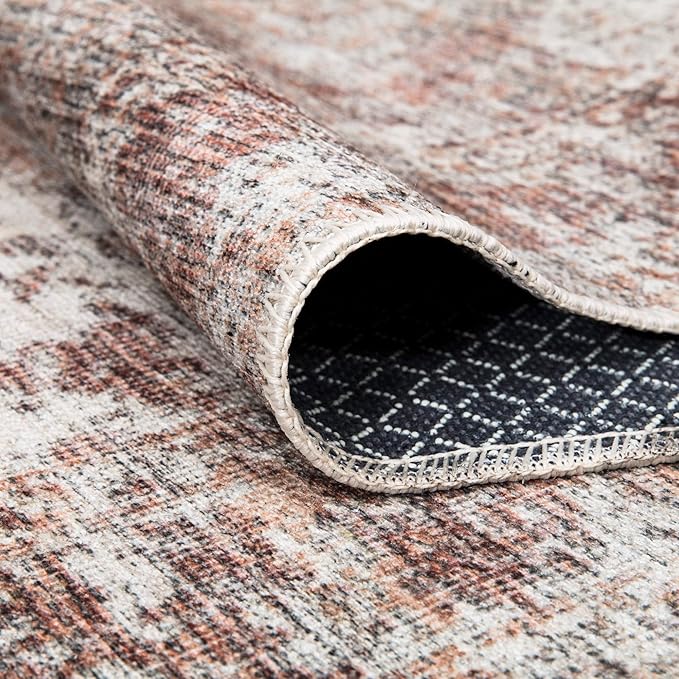 Area Rug 5x7 Machine Washable Polyester in Ivory and Blush