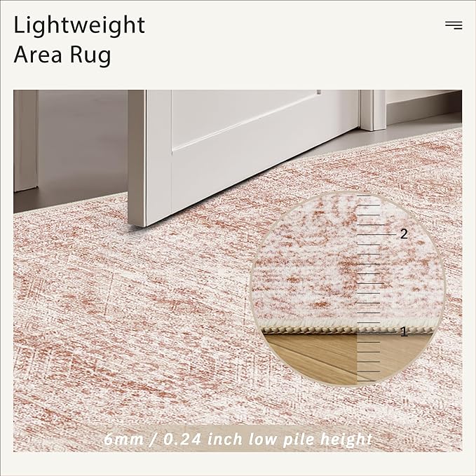6x9 Area Rug for Living Room Washable Non-Slip Modern Rugs for Bedroom Dining Room Ultra-Thin Indoor Pink Rug