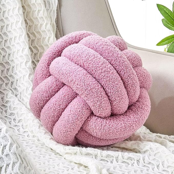 Uvvyui Knot Pillow Ball, Soft Home Decorative Pillows, Round Throw Pillow, Handmade Knotted Plush Pillow, Round Boucle Pillow Cushion (14 Inches Dusty Purple)