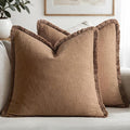 MIULEE Decorative Throw Pillow Covers Neutral Linen Fringe Throw Pillows Euro Shams Set of 2 Brown Boho Farmhouse Cushion Covers for Couch Sofa Bed Living Room Spring Home Decor 26x26 Inch