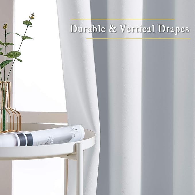 NICETOWN Greyish White Room Darkening Curtains Blackout 36 inch Curtains for Kitchen, Grommet Solid Window Treatments Sound Reducing for Bedroom, 2 Panels, W37 x L36, 2 Panels