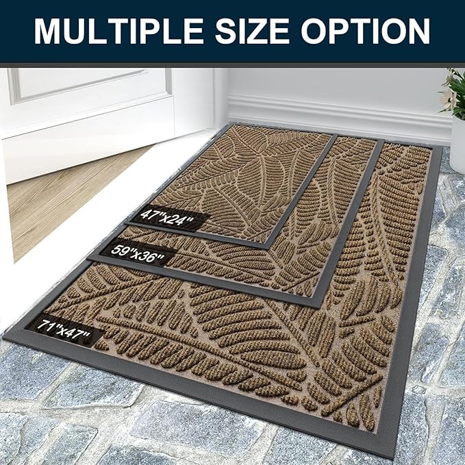 Colorxy Waterproof Doormat, Sturdy Natural Rubber Front Indoor Mat, Non Slip Low Profile Indoor Outdoor Door Mats, Stain and Fade Resistant Floor Mat, Easy Clean Patio Entrance Mat, 59''x36'', Brown