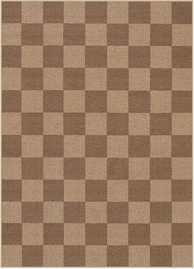 Lahome Colette Checkered Easy Jute Living Room Rugs, 5x7 Large Dining Room Office Carpet Farmhouse Washable Area Rug, Checkerboard Neutral Non Slip Indoor Outdoor Carpet for Bedroom Entry Patio