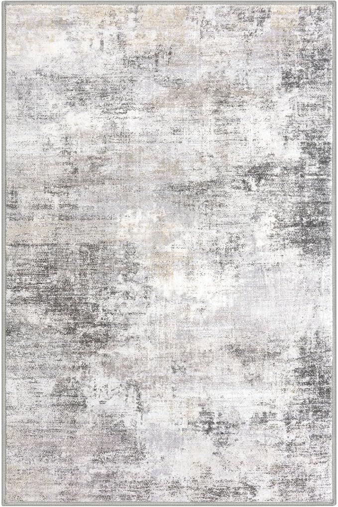 IOHOUZE Abstract Area Rugs and Runners Sets 2x3 and 2x6 Ft, Washable Entryway Rug and Runner Set, Non Slip Kitchen Rug Set, Printed Faux Wool Modern Floor Carpet for Hall Kitchen Entrance, Grey Beige