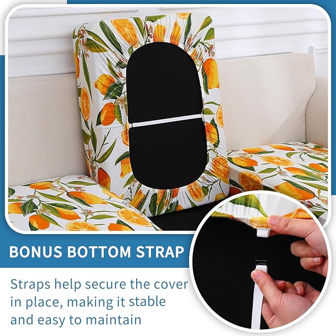 hyha Printed Couch Cushion Covers, Floral Sofa Covers Washable for 3 Cushion Couch, Stretch Pattern Outdoor Cushion Covers for Patio Furniture with Elastic Bottom(3 Packs, Lemon)