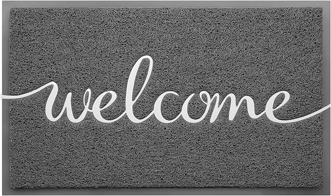 CozyBounty Door Mat Welcome Mats Outdoor Indoor Non-Slip Doormat for Entryway Low-Profile Floor Mat for Yard, Garage, High Traffic Areas (32"x20", Grey)