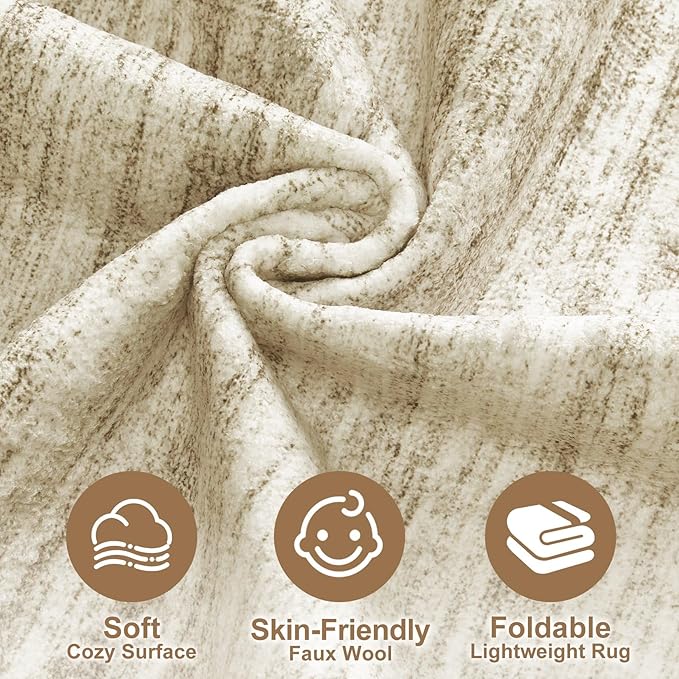 Nakagishi 8X10 Area Rugs Living Room: Washable Large Vintage Rug Neutral Non-Slip Soft Stain Resistant Indoor Carpet for Bedroom Nursery Dining Room Office Playroom - Brown-01