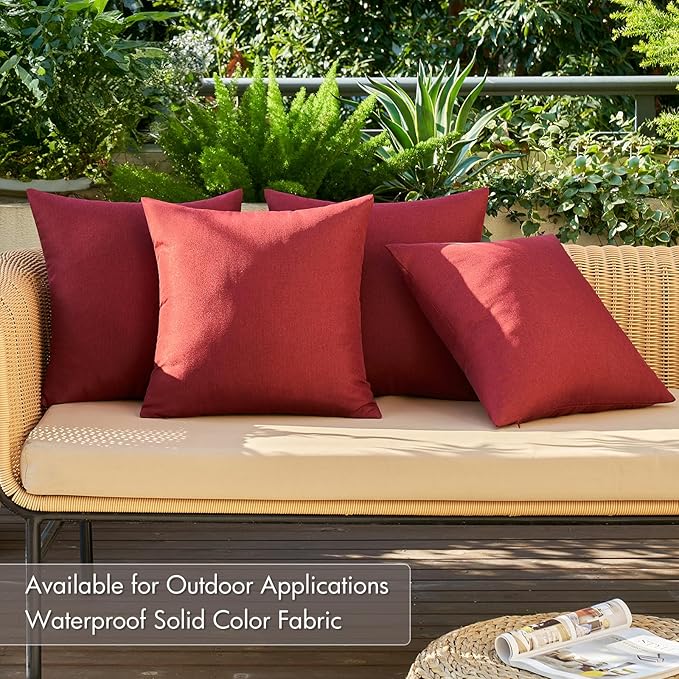 MIULEE Pack of 4 Decorative Solid Waterproof Throw Pillow Covers Linen Garden Farmhouse Cushion Cases for Outdoor Patio Tent Balcony Couch Sofa 16x16 inch Burgundy