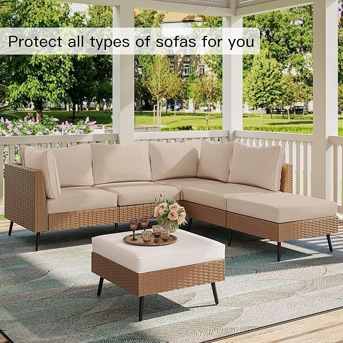Outdoor Cushion Covers Set,14PCS Patio Furniture Couch Seat Slipcovers, Replacement for Sofa Sectional Chair(Cover，Only)