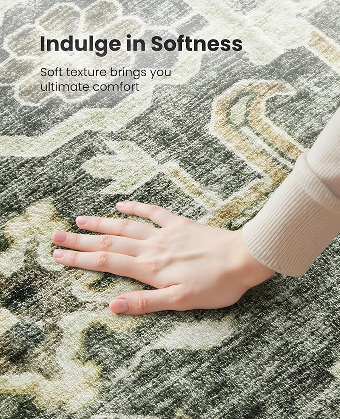 AMADA HOMEFURNISHING 9x12 Washable Area Rug, Low-Profile Large Area Rug with Non-Slip Backing & Durable Edge Binding, Vintage Large Rugs for Living Room, Bedroom & Dining Room