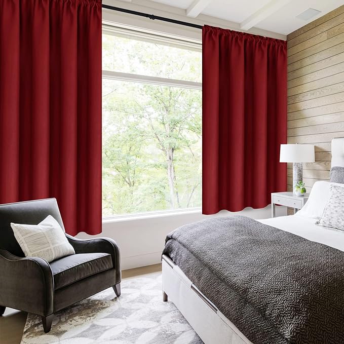 DWCN Burgundy Room Darkening Blackout Curtains - Thermal Insulated Privacy Energy Saving Window Curtain Drapes 38 x 63 inch Length, Set of 2 Bedroom Living Room Curtains