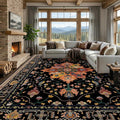 Area Rugs 10'x14' Washable Non-Slip, Floral Vintage Distress Print Pattern Medallion Carpet for Living Room Bedroom Dining Room, Black Colorful Floral Dark Tan