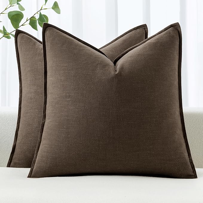 MIULEE Decorative Linen Euro Sham Pillow Covers 22x22 Inch Dark Coffee Chocolate Boho Farmhouse Neutral Winter Couch Throw Pillows for Bed Pack of 2 Accent Modern Pillowcase Sofa Livingroom Home Decor