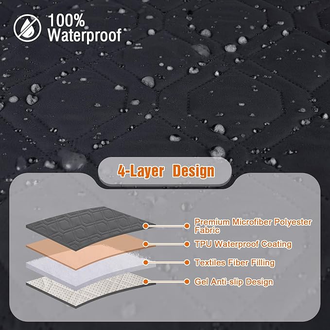 VANSOFY Waterproof Recliner Couch Covers, Sofa Covers 1-Piece Washable Reclining Sofa Cover Non-Slip Furniture Protector with Elastic Straps Pocket for Dogs, Pets(Black,2 Seater)