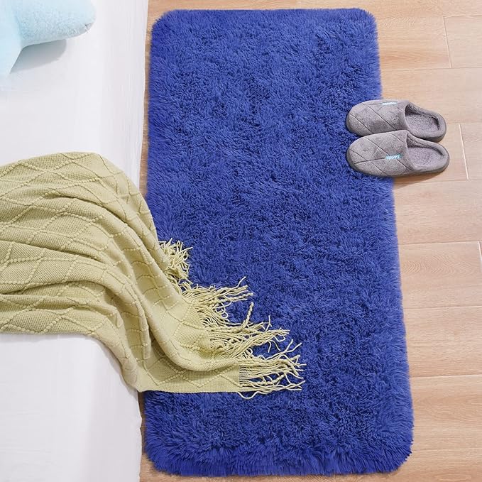 Chicrug Soft Runner Rug for Bedroom Living Room Plush Fluffy Rug 2x4 Feet, Shag Furry Runner Rug Carpet Non Shedding for Nursery Children Kids Girls Room Home Decorative, Navy