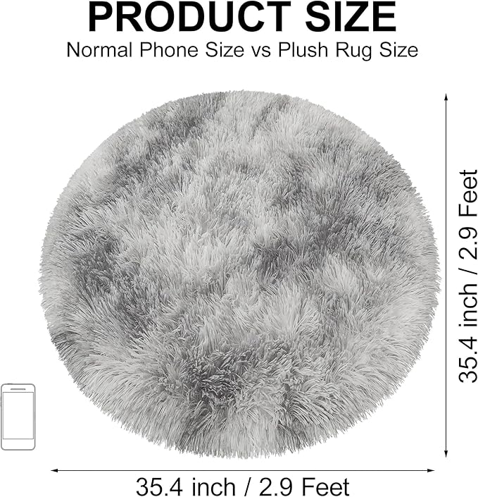 Tie Dye Grey Round Rugs Small 3x3 ft Fluffy Circle Rug Furry Carpet Shaggy Circular Fuzzy Plush Area Rug for Girls Bedroom Kids Room Living Room Nursery Cute Room Decor Pet mat Doormat