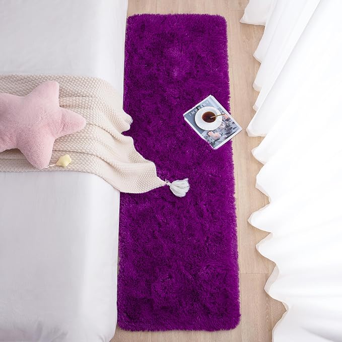 Chicrug Soft Runner Rugs for Bedroom Living Room Plush Fluffy Rug 2x6 Feet, Shag Furry Area Rug Carpet Non Shedding for Nursery Children Kids Girls Room Home Decorative, Dark Purple