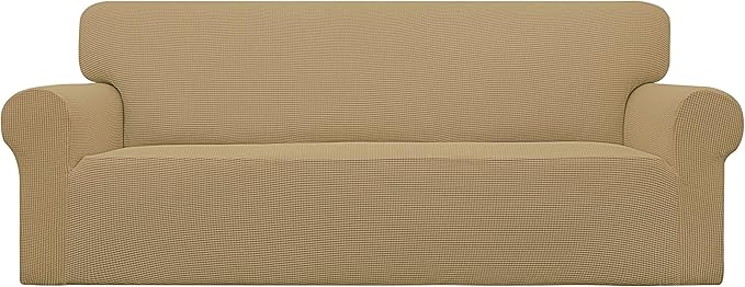 Easy-Going Stretch Oversized Sofa Slipcover 1-Piece Sofa Cover Furniture Protector Couch Soft with Elastic Bottom for Kids, Polyester Spandex Jacquard Fabric Small Checks Golden