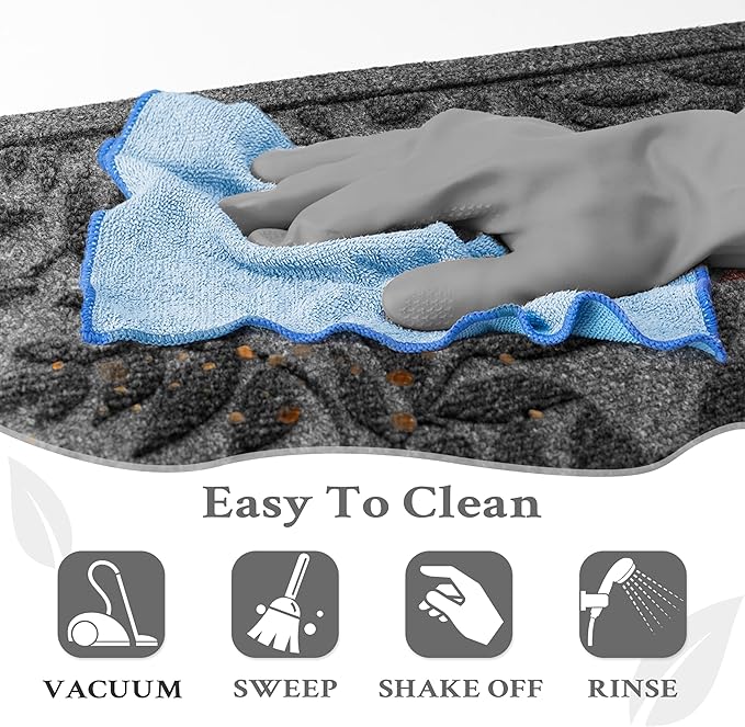 Grey Leaves Outdoor Indoor Entrance Doormats, Absorbent Durable Heavy Duty Welcome Front Door Mat,Thick Natural Rubber Back,Easy Clean Entryway Mat 17x30 Inch, Low Profile