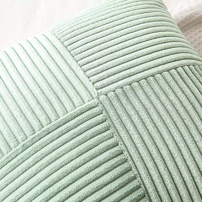 MIULEE Mint Decorative Throw Pillow Covers 20x20 Inch for Couch Bed Sofa Pack of 2 Boho Farmhouse Throw Pillows Soft Cross Corduroy Patchwork Textured Cushion Cases