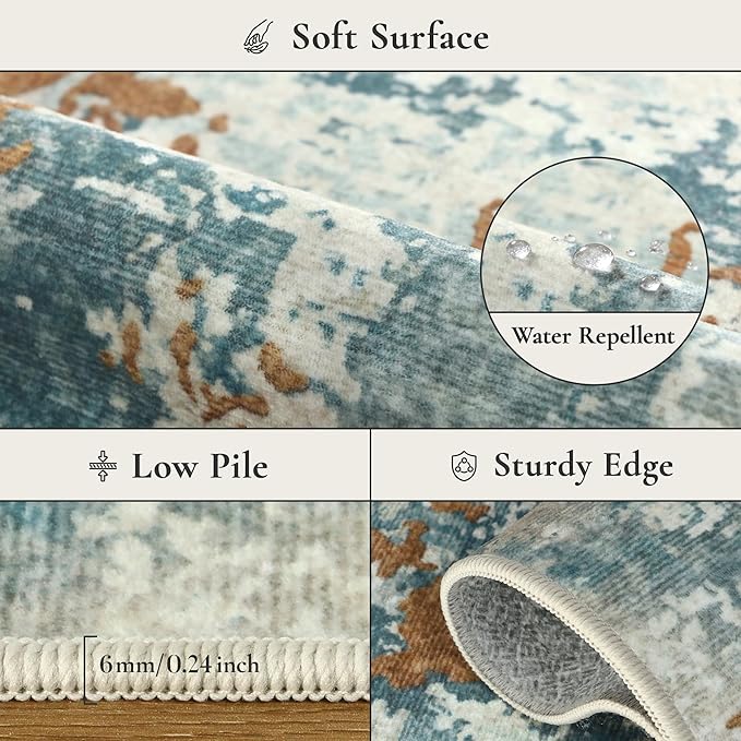 BEIMO Area Rugs 5x7 for Living Room Bedroom, Modern Abstract Machine Washable Rug, Large Soft Low Pile Floor Carpet with Non Slip Backing for Dining Room, Teal and Terracotta