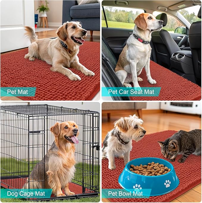 OLANLY Dog Door Mat for Muddy Paws 50x30, Absorbs Moisture and Dirt, Absorbent Non-Slip Washable Doormat, Quick Dry Chenille Mud Mat for Dogs, Entry Indoor Entryway Carpet for Inside Floor, Maple Red