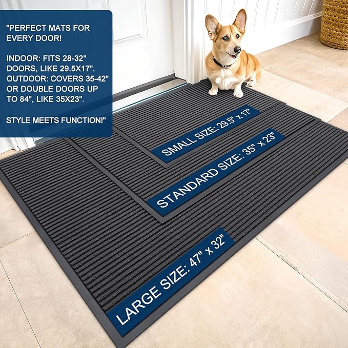 OLANLY Front Door Mat Indoor Outdoor Entrance, Waterproof Heavy Duty Doormat, Fade Resistant, Low Profile, Easy Clean Patio Porch Welcome Floor Mats for Entry, 59x20, Charcoal Grey