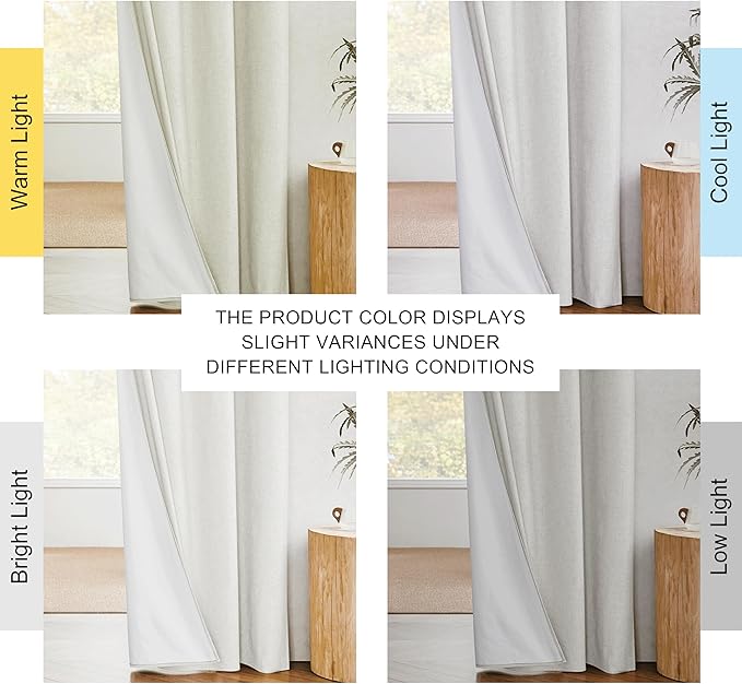NICETOWN 100% Absolutely Blackout Linen Curtains with Thermal Insulated White Coating, Ivory, W52, 2 Pieces, Noise Reducing Textured Linen Look Curtains for Windows 95 inch Length for Classroom