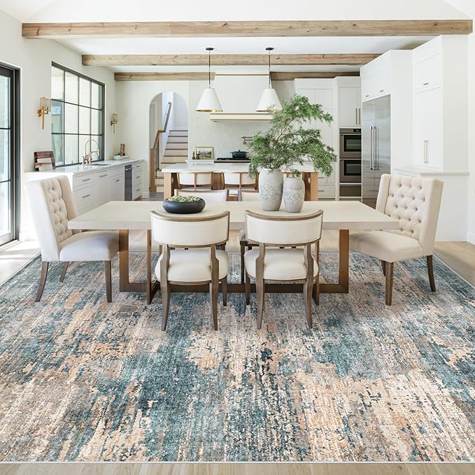 8x10 Area Rugs for Living Room, Washable Modern Abstract Large Area Rug Neutral Soft Non Slip Kids Rug Stain Resistant Indoor Carpet for Bedroom Nursery Dining Room Playroom(GreenBrown, 8'x10')