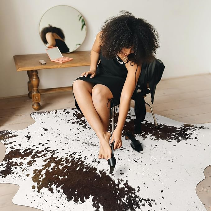AROGAN White 8×10 Feet Faux Cow Print Rug Large - Cow Print Area Rug with No-Slip Backing, Large Animal Skin Rugs for Living Room, Offfice, Room Decor, Spots