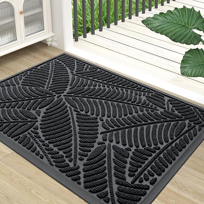 Colorxy Waterproof Doormat, Sturdy Natural Rubber Front Indoor Mat, Non Slip Low Profile Indoor Outdoor Door Mats, Stain and Fade Resistant Floor Mat, Easy Clean Patio Entrance Mat, 59''x20'', Black
