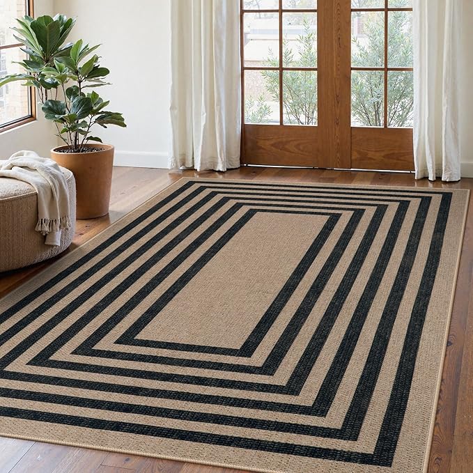 Lahome Enfys Modern Geometric Easy Jute Dining Room Rug, 5x7 Modern Rugs for Living Room Washable Kitchen Mat, Large Non Slip Farmhouse Indoor Outdoor Carpet for Bedroom Dorm RV