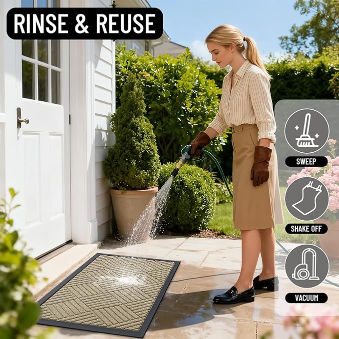 OLANLY Front Door Mat Outside Entrance 33x21, Absorbent, Heavy Duty Sturdy Natural Rubber Doormat Indoor Outdoor, Stain and Fade Resistant, Non-Slip Low Profile Floor Mat for Entryway, Beige Diamond