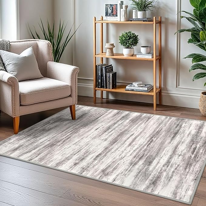 KOZYFLY Abstract Modern Washable 3x5 Area Rug Non-Slip Large Kitchen & Entryway Rug, Grey/Light Beige/Brown Throw Rugs Indoor Mat for High-Traffic Door Entrance, Laundry, Nursery