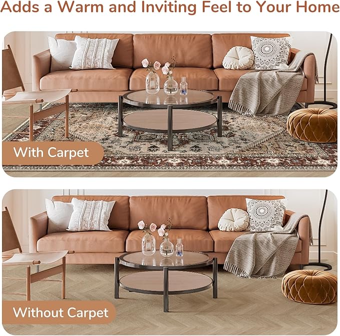 OPPODREAM Soft 10x14 Area Rugs, Washable Rugs 10x14 with Non Slip Backing, Low-Pile Faux Cashmere 10 x 14 Carpet, Brown