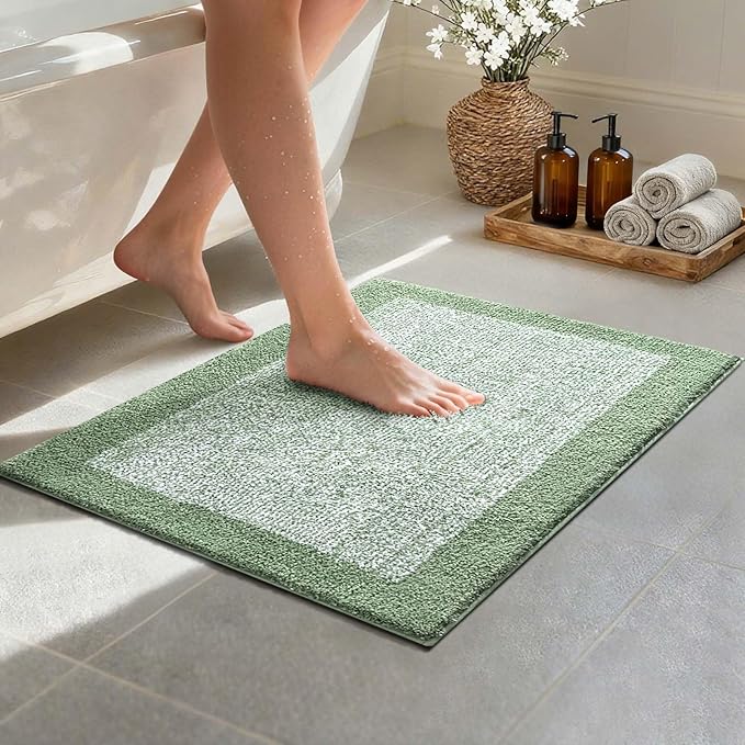 Bathroom Rugs 24x17 Non Slip Washable, Green Bath Mat for Bathroom Floor Tub, Soft Absorbent Quick Dry Mats for Shower, Bathtub,Home Decor