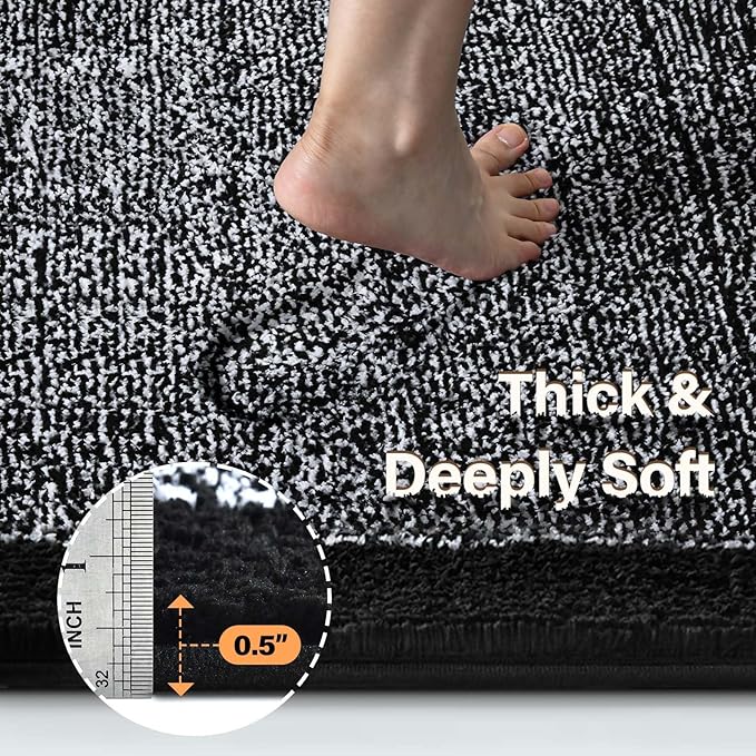 Bathroom Rugs 24x17 Non Slip Washable, Black Bath Mat for Bathroom Floor Tub, Soft Absorbent Quick Dry Mats for Shower, Bathtub,Home Decor