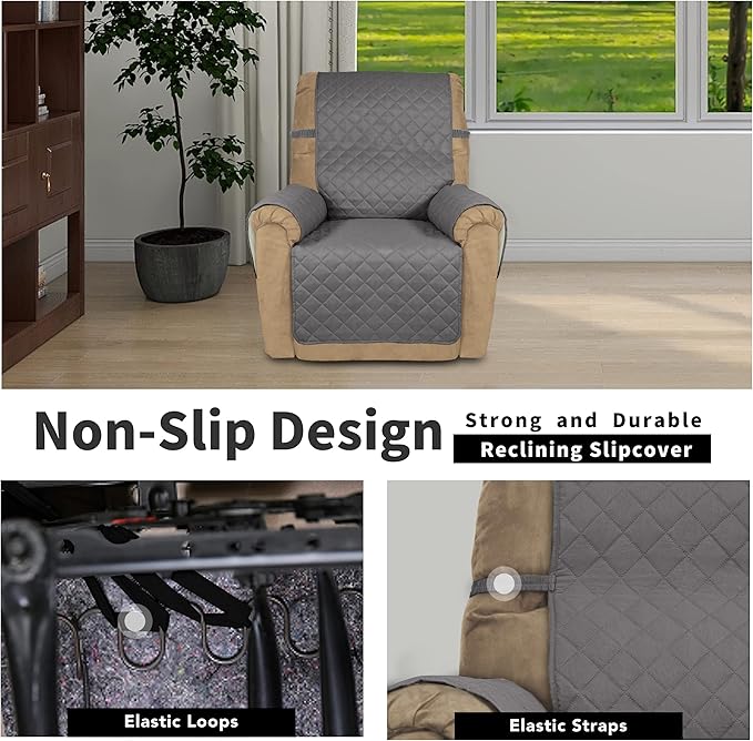 Easy-Going Recliner Chair Slipcover Reversible Sofa Cover Water Resistant Couch Cover Furniture Protector with Elastic Straps for Pets Dog (Recliner 22 inch, Gray/Ivory)