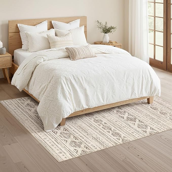 Nakagishi Area Rug Living Room Rugs: 4x6 Soft Machine Washable Boho Neutral Farmhouse Stain Resistant Moroccan Indoor Floor Carpet for Bedroom Nursery Kids Entryway Kitchen Bedside Home- Dark Brown