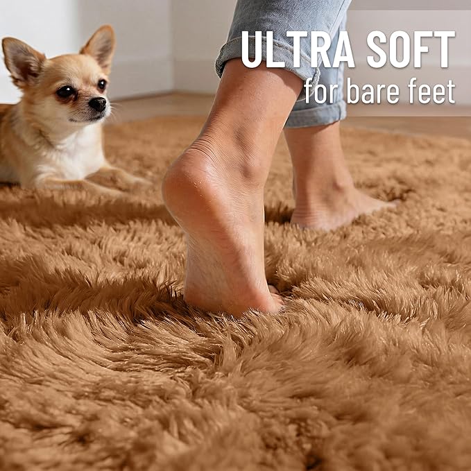 OLANLY 5x7 Machine Washable Large Area Rugs for Living Room, Bedroom, Soft Fluffy Shaggy Bedside Rug, Indoor Floor Carpet for Kids Girls and Boys, Dorms, Nursery, Home Decor Aesthetic, Khaki